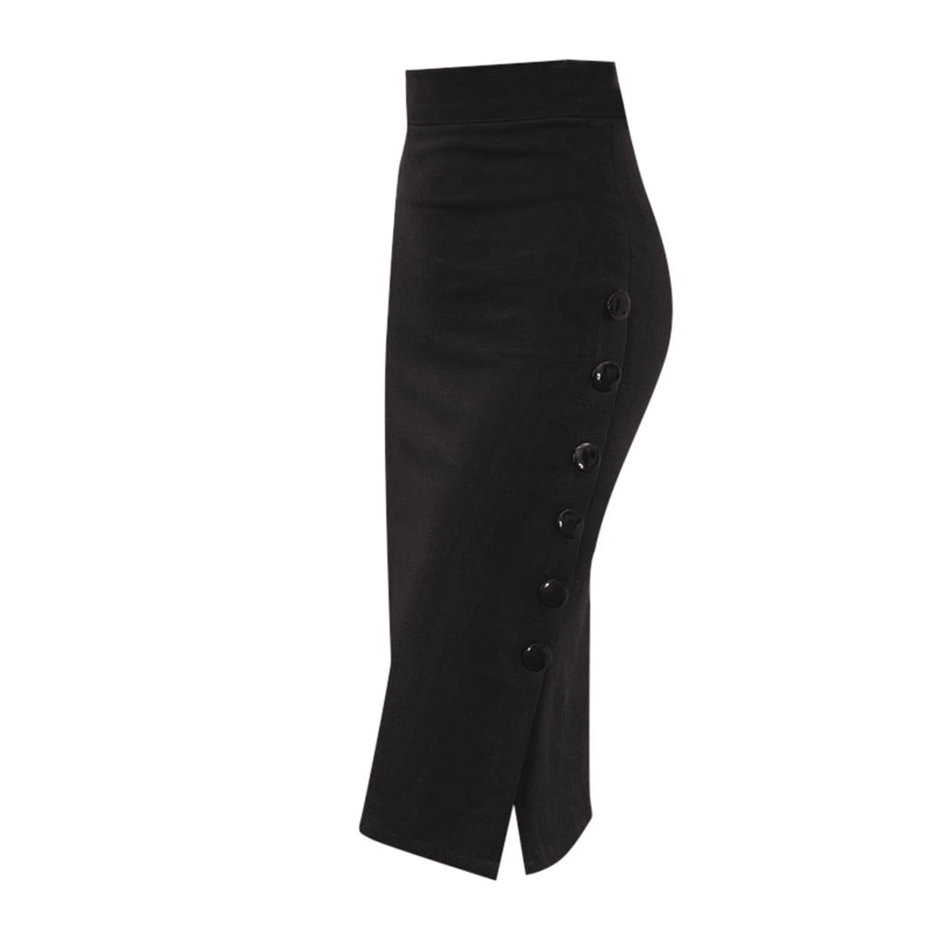 Womens Skirt Women s Midi Skirt Pencil Skirt Button Womens Skirt High Ladies Multiple Office Split Size Waisted Skirt Adult Female Clothes Black Size