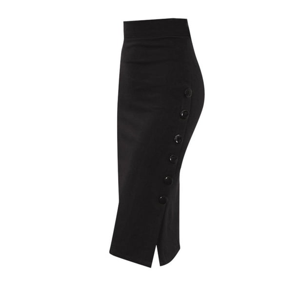 Ploknplq Skirts for Women Midi Skirt Womens Pencil Skirt Ladies High Waisted Button Split Office Skirt Multiple Size Skirt Black L