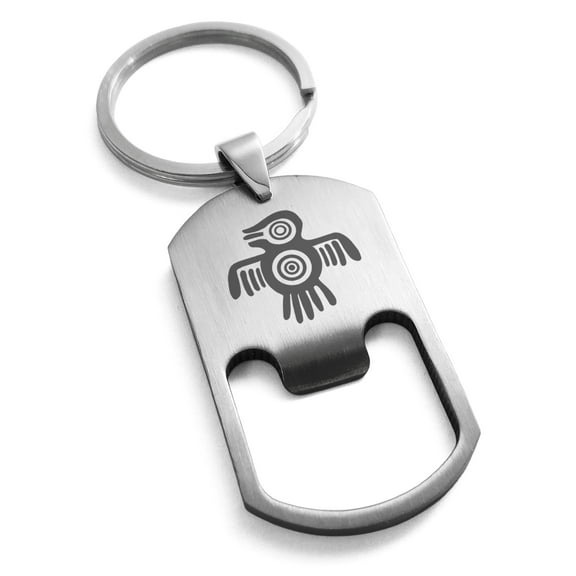 Stainless Steel Aztec Truth & Wisdom Eagle Rune Engraved Bottle Opener Dog Tag Keychain Keyring