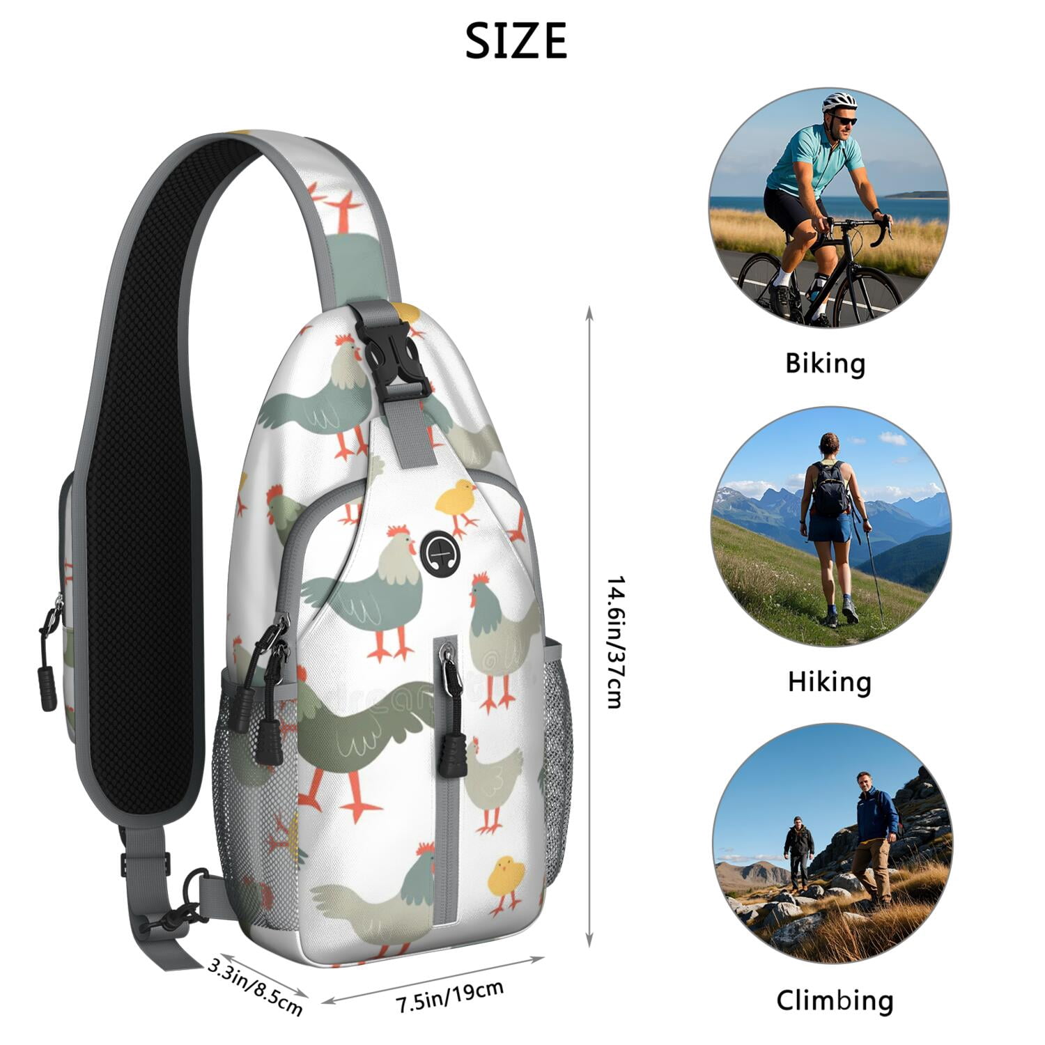 Orange Sling Backpack with Cute Fresh Summer Fruit Print – Water-Resistant Crossbody Shoulder Bag with Adjustable Reversible Strap, Anti-Theft Pocket, Breathable Back
