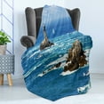 thumbnail image 4 of Lighthouse Soft Flannel Fleece Throw Blanket, Daytime Lighthouse Wavy Ocean View and Clear Sky Rocky Islands Sailboat, Cozy Plush for Indoor and Outdoor Use, 50" x 70", Blue Grey White, by Ambesonne, 4 of 5