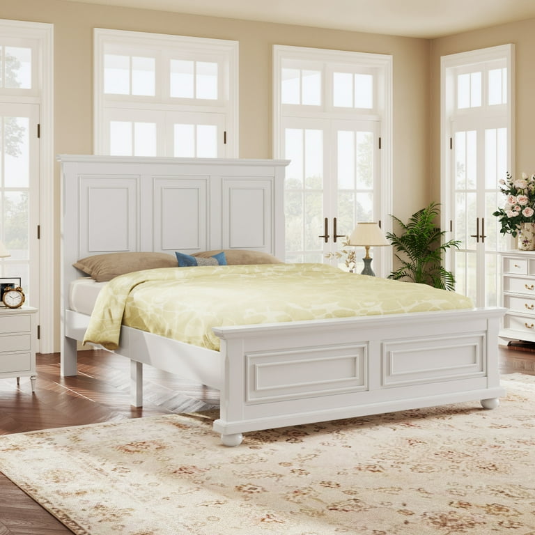 Pinewood Vintage Full Bed with Headboard and Footboard, Bed Frame