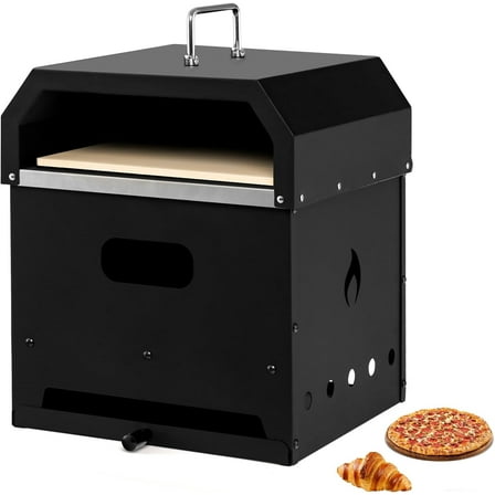HAPPYGRILL 4-in-1 Portable Pizza Oven, Outdoor Pizza Oven & Fire Pit with Pizza Stone, Pizza Shovel, Grill Rack, Waterproof Cover