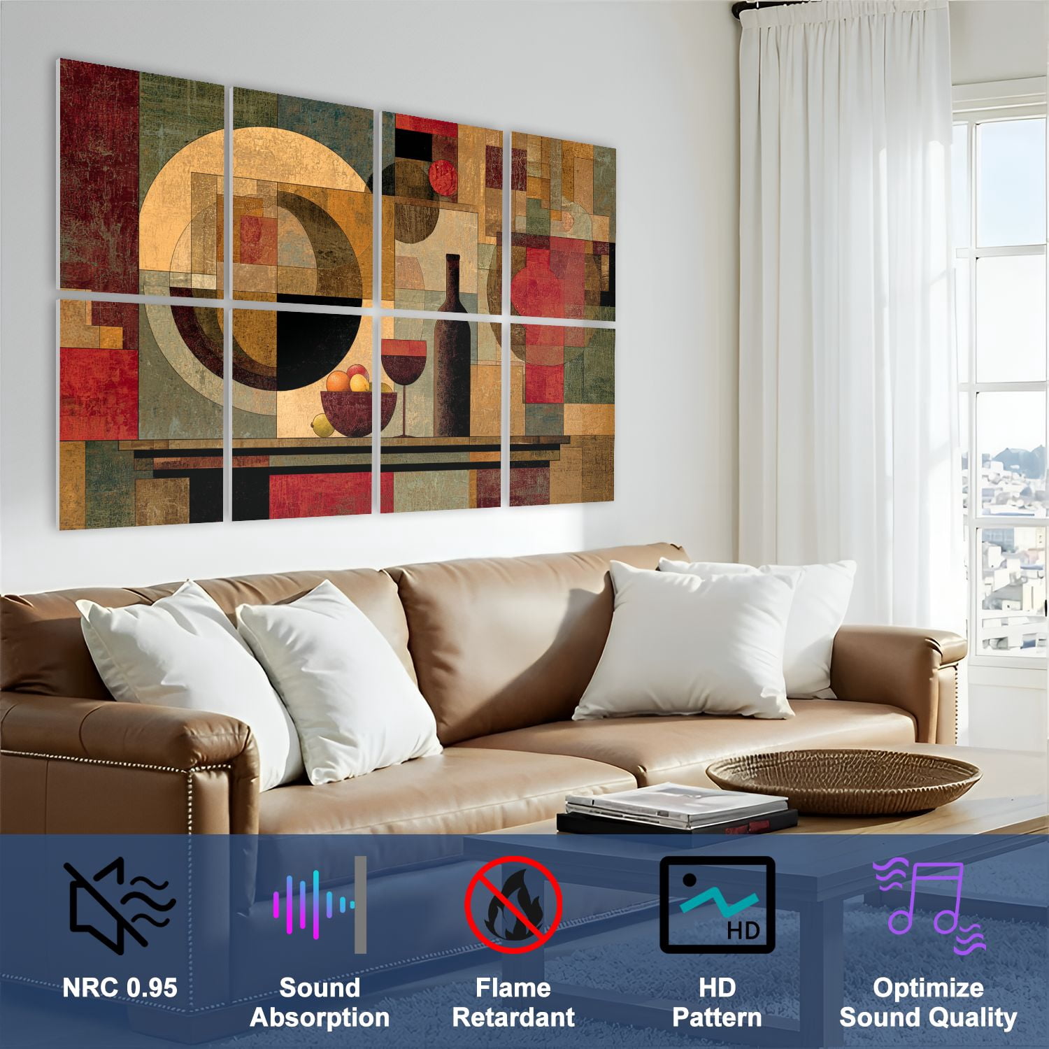 8 Pack Art Acoustic Panels Sound Absorbing Kitchen Living Room Dining Room Wine Glass Mural Still Life Abstract Decorative Soundproof Wall Panels Self Adhesive for Nursery Game Room Bedroom 48"x32"