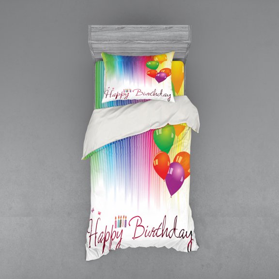 Ambesonne Rainbow Bedding Set 3 Pcs, Balloon Greeting Candle, Twin, Multicolor