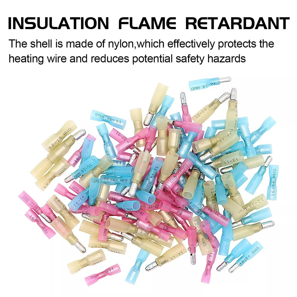 200Pcs Butt Wire Splice Connectors Heat Shrink Seal Crimp Terminals Waterproof