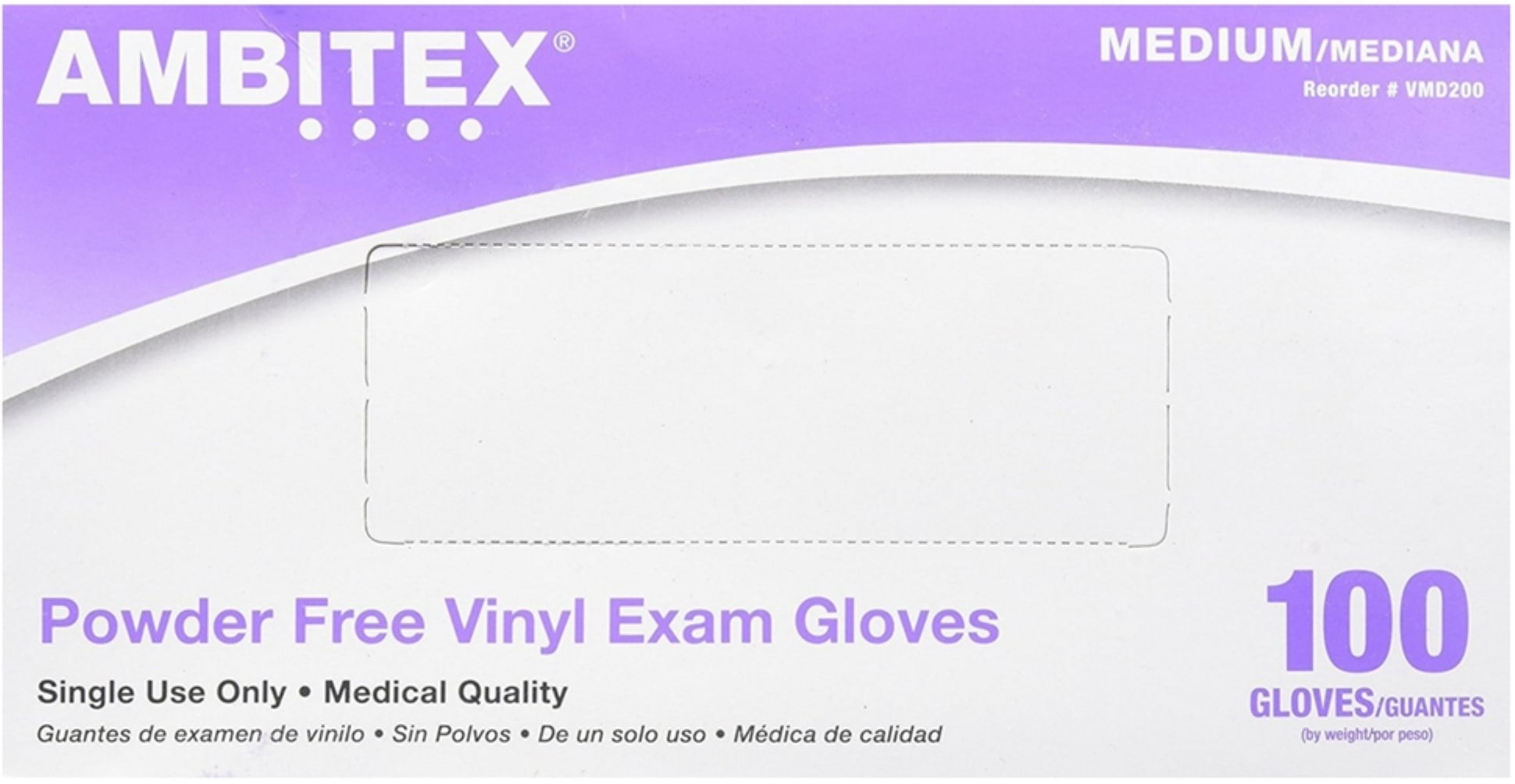 Ambitex Synthetic Vinyl Powder Free Exam Gloves, Medium 100 Each