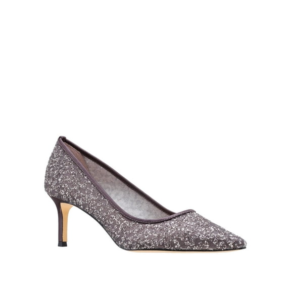 NINA NEW YORK Womens Gray Mixed Media Mesh Glitter Nikki Pointed Toe Kitten Heel Slip On Pumps Shoes 9.5 M