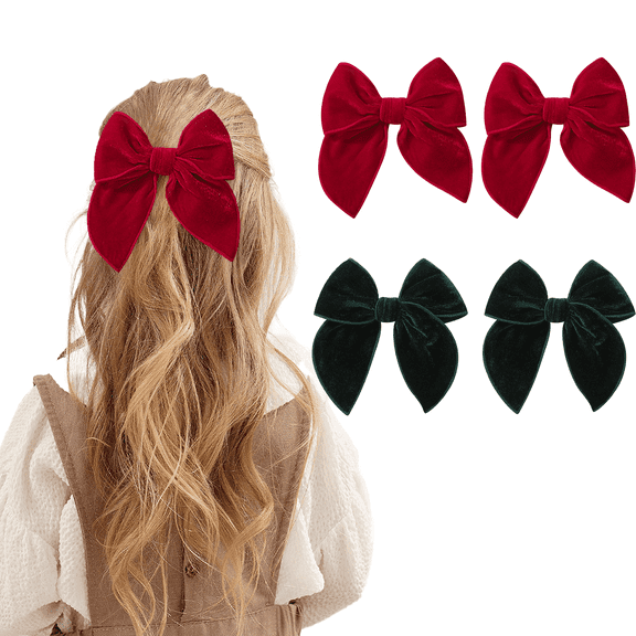 Yoyauz Girl Christmas Bow, 2 Velvet Bow Hair Clips, Little Girl Baby Fable Hair Accessories (Medium, 5 inches)