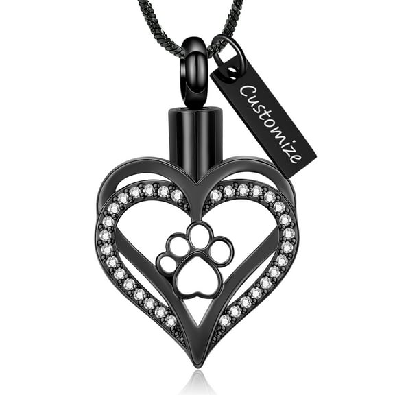 Personalize Paw Print Heart Urn Pendant Cremation Jewelry for Dog Cat Ashes Holder Pet Memory Necklace