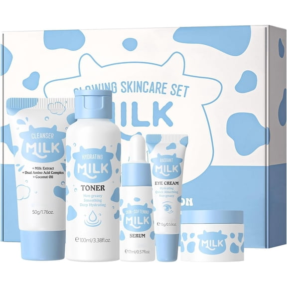 Sokhug 5-Piece Moisturizing Skincare Product Set 170ml Total Milk Based Gentle Skin Care Routine Kit with Hydrating Formulas in Gift Box