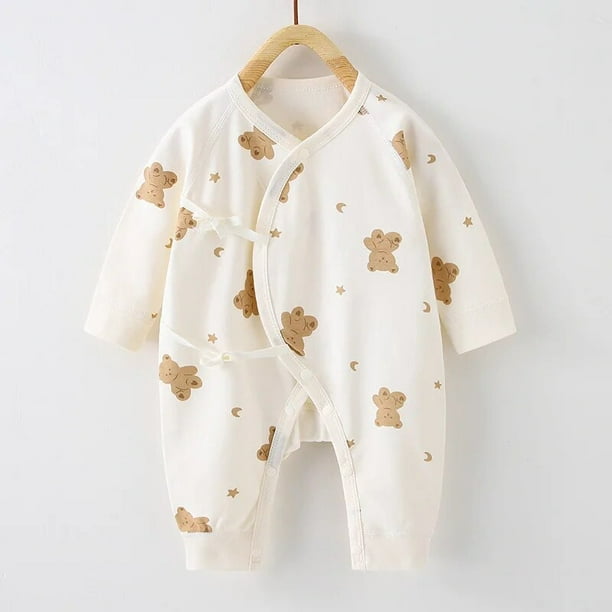 Pijamas cálidos de algodón para recién nacidos, Pelele de otoño para niños y niñas, mono de oso dulce, traje de manga larga para bebés