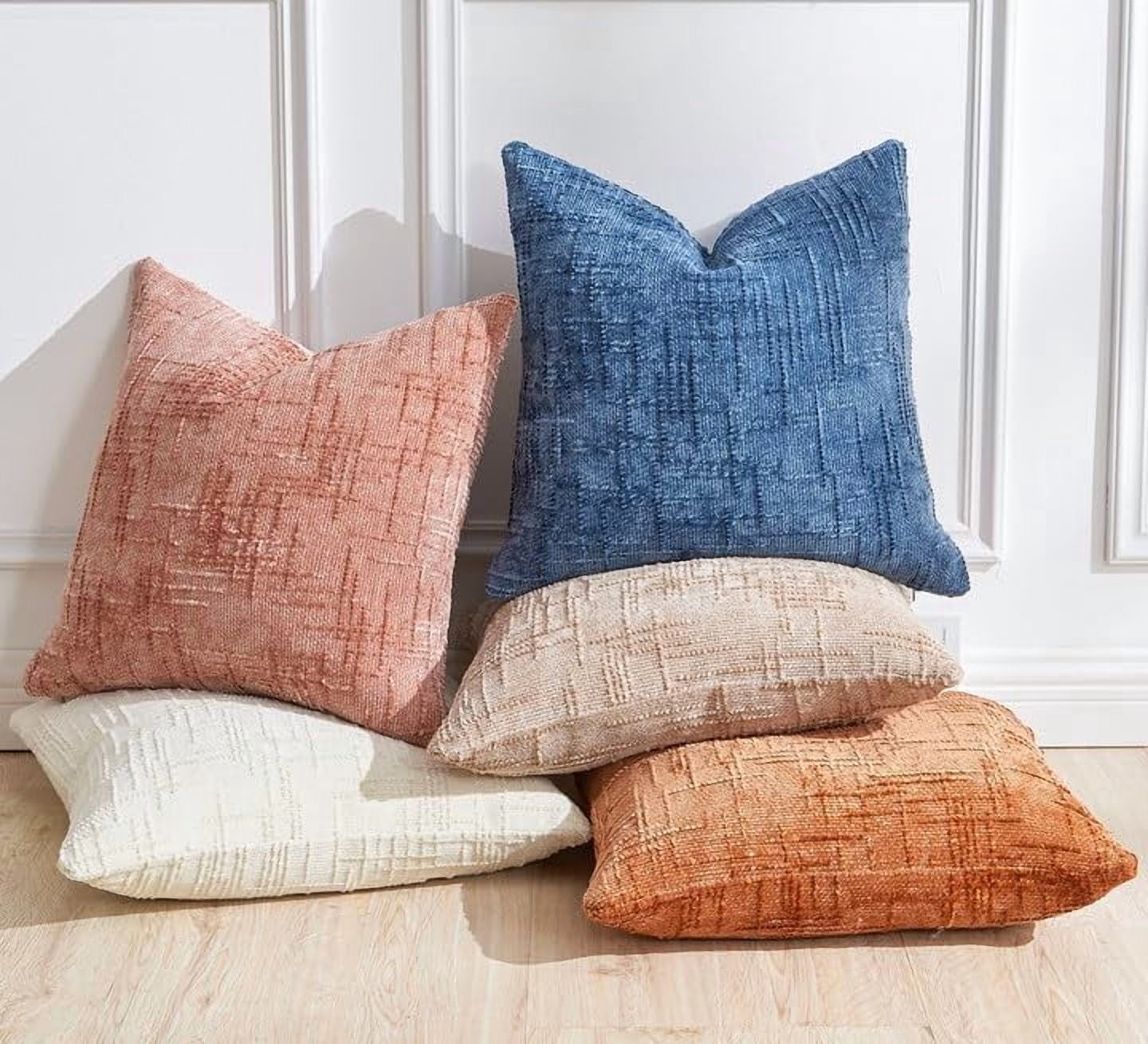 Throw Pillow Covers Burnt Orange Set of 2 24x24 Inch Pillow Covers, Soft Chenille Fall Decorative Cases for Couch Sofa Bed Living Room, Home Neutral Decor, Modern Farmhouse Cushion Covers
