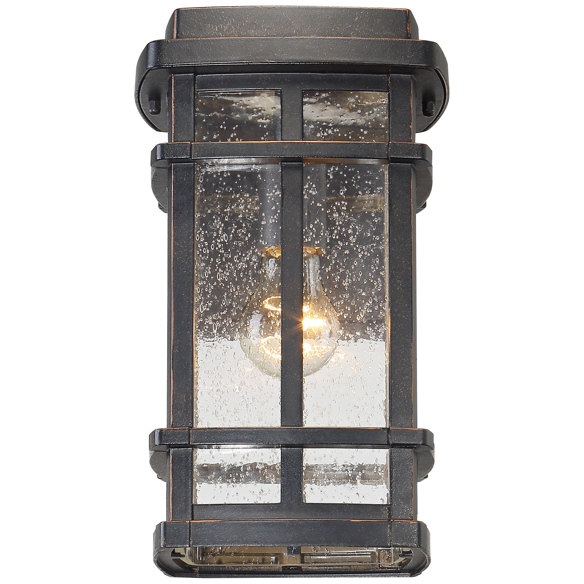 John Timberland Neri Mission Industrial Outdoor Wall Light Fixtures Set of 2 Oil Rubbed Bronze 12 1/2" Clear Seedy Glass for Exterior