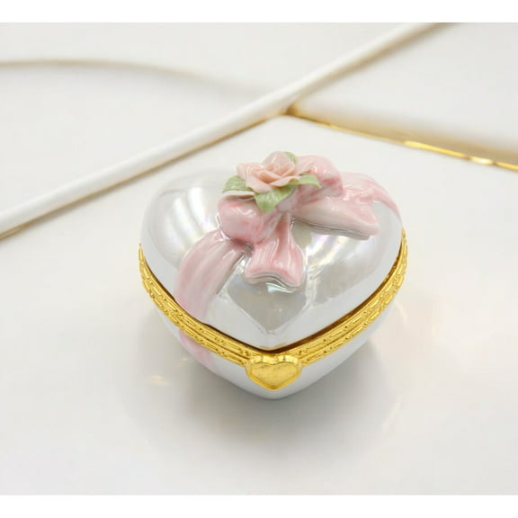 Ceramic Heart Shape Hinge Box with Flower, Home Decor, Gift for Her, Gift for Mom