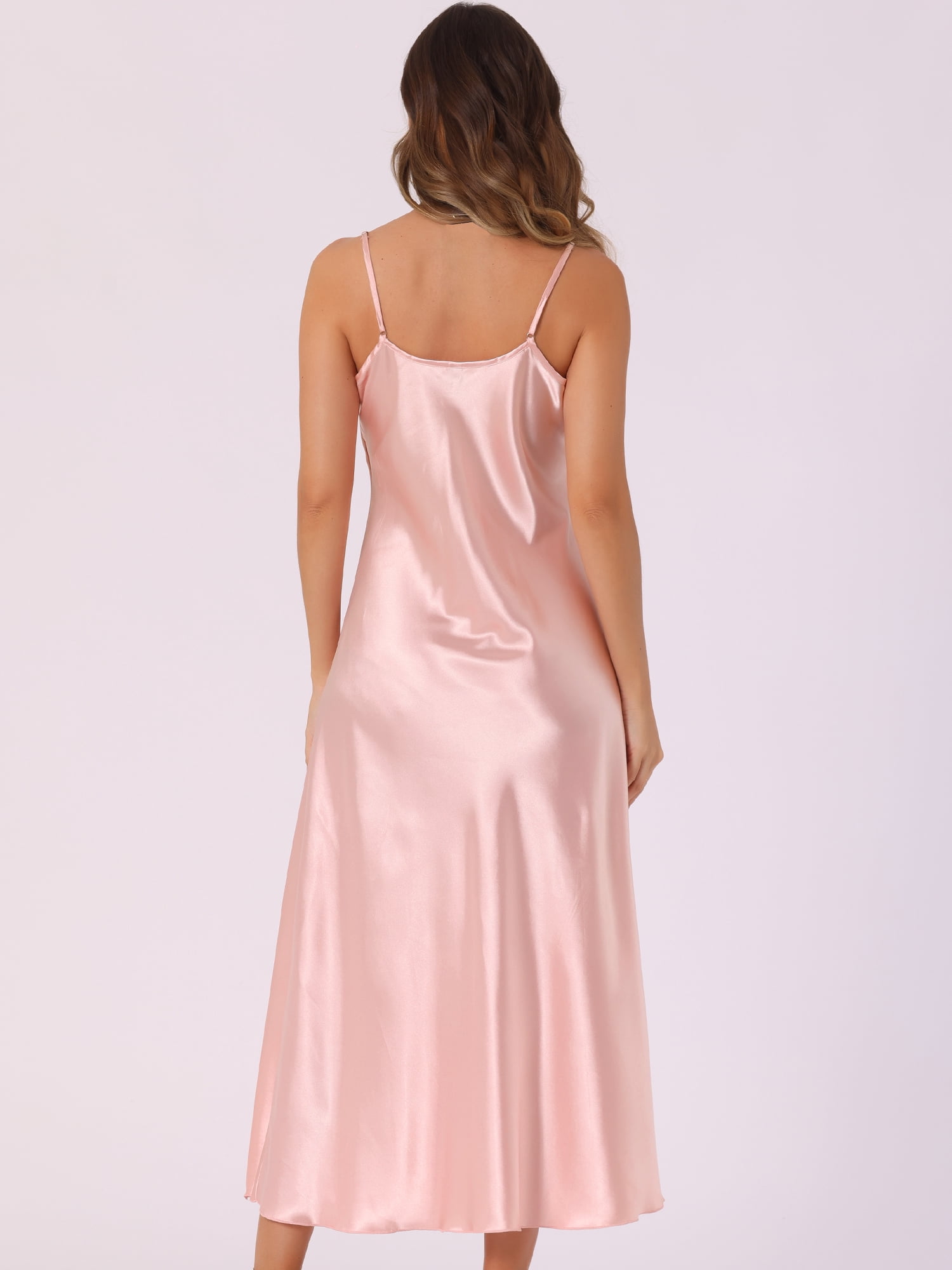 DARING DIVA Satin V Neck Spaghetti Strap Silky Maxi Dress 2XL Pink