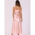 thumbnail image 3 of DARING DIVA Satin V Neck Spaghetti Strap Silky Maxi Dress S Pink, 3 of 6