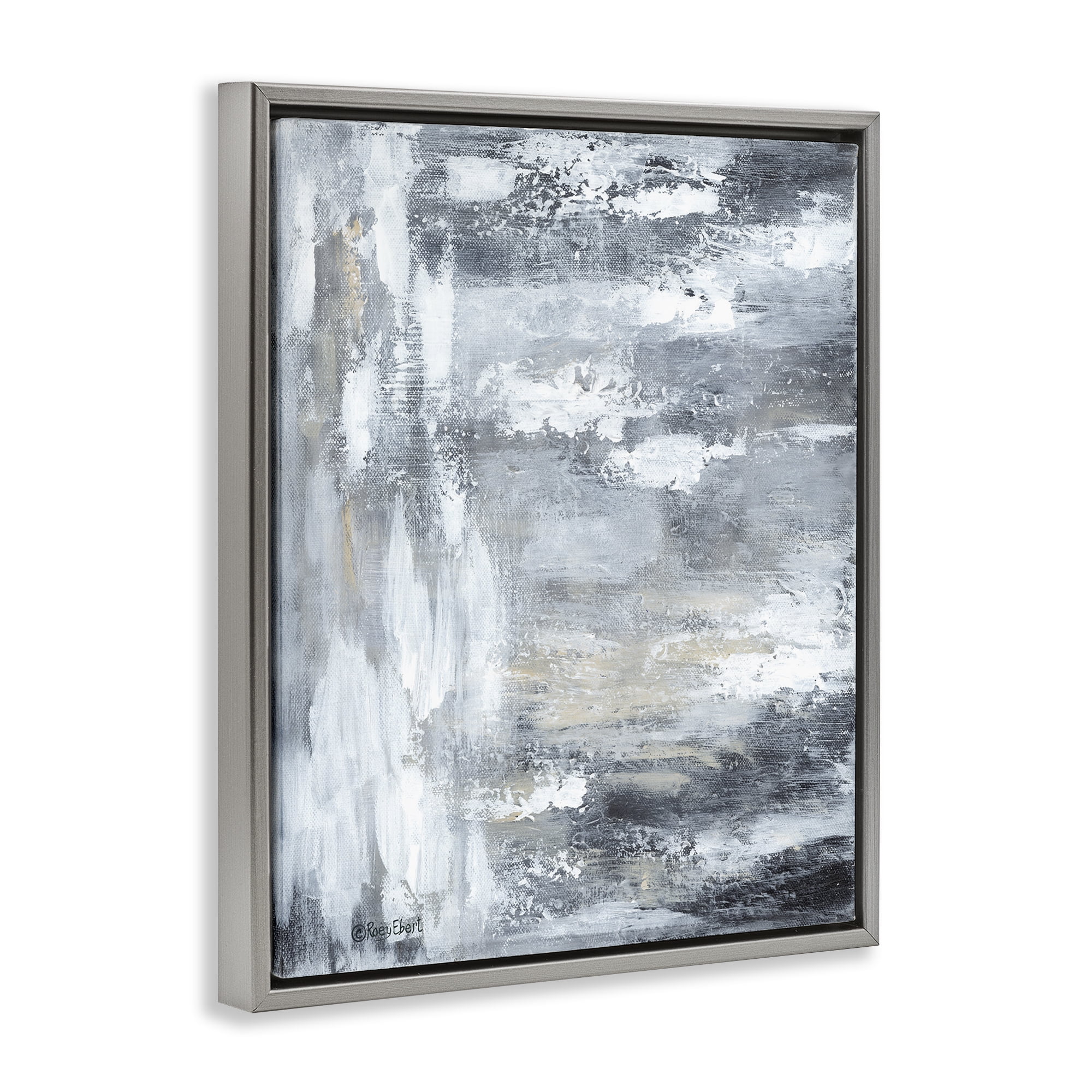 Stupell Industries Grey Brushed Abstraction Abstract Painting Gray Floater Framed Canvas Art Print Wall Art, 25 x 31