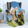 thumbnail image 4 of Farm Animal Soft Flannel Fleece Throw Blanket, Close up Photo of Cows at Meadow in a with Open Sky, Cozy Plush for Indoor and Outdoor Use, 60" x 80", Apple Green Tan, by Ambesonne, 4 of 5