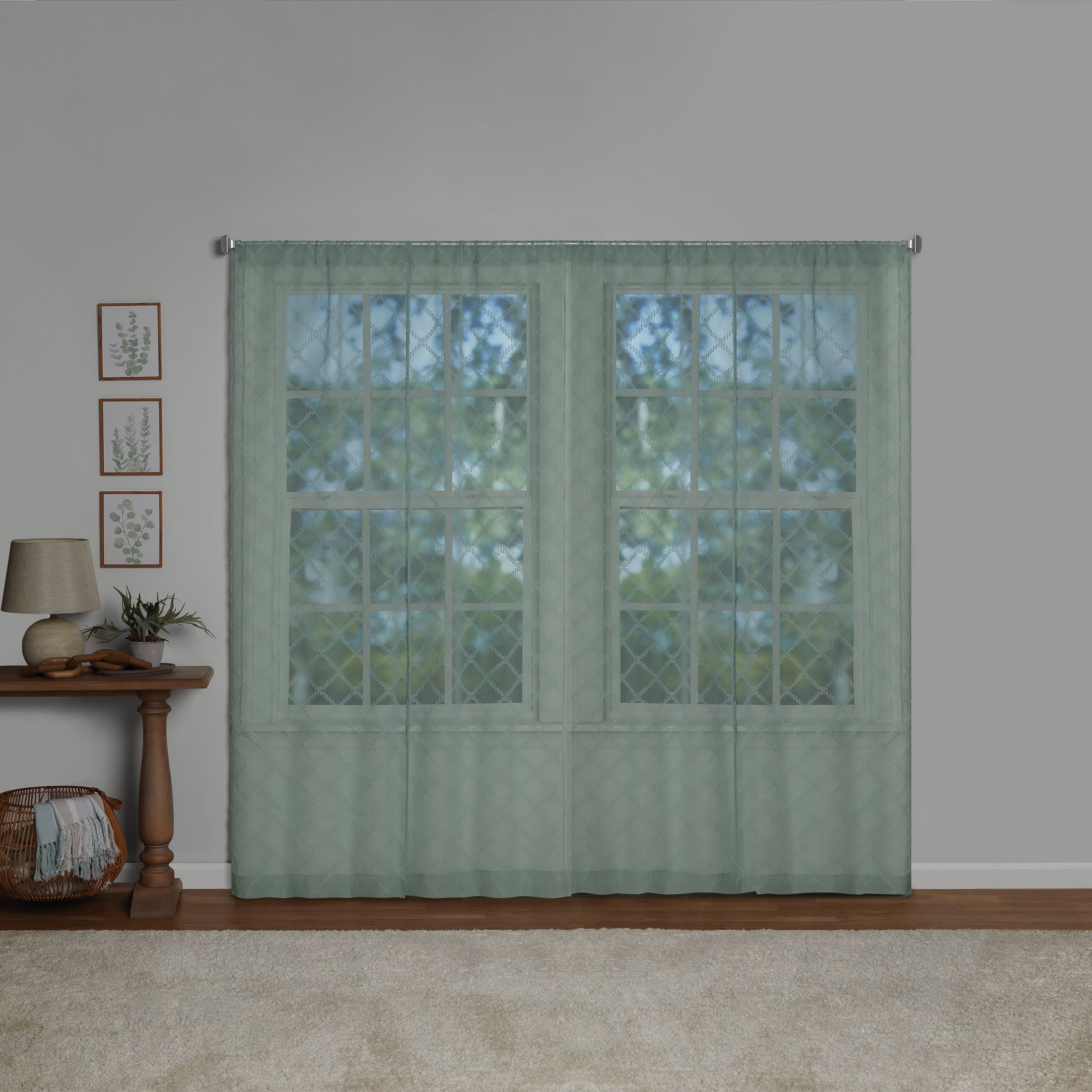 Mainstays Textured Clip Sheer Curtain Panels, Set of 4, Soft Sea, 28"W x 84"L