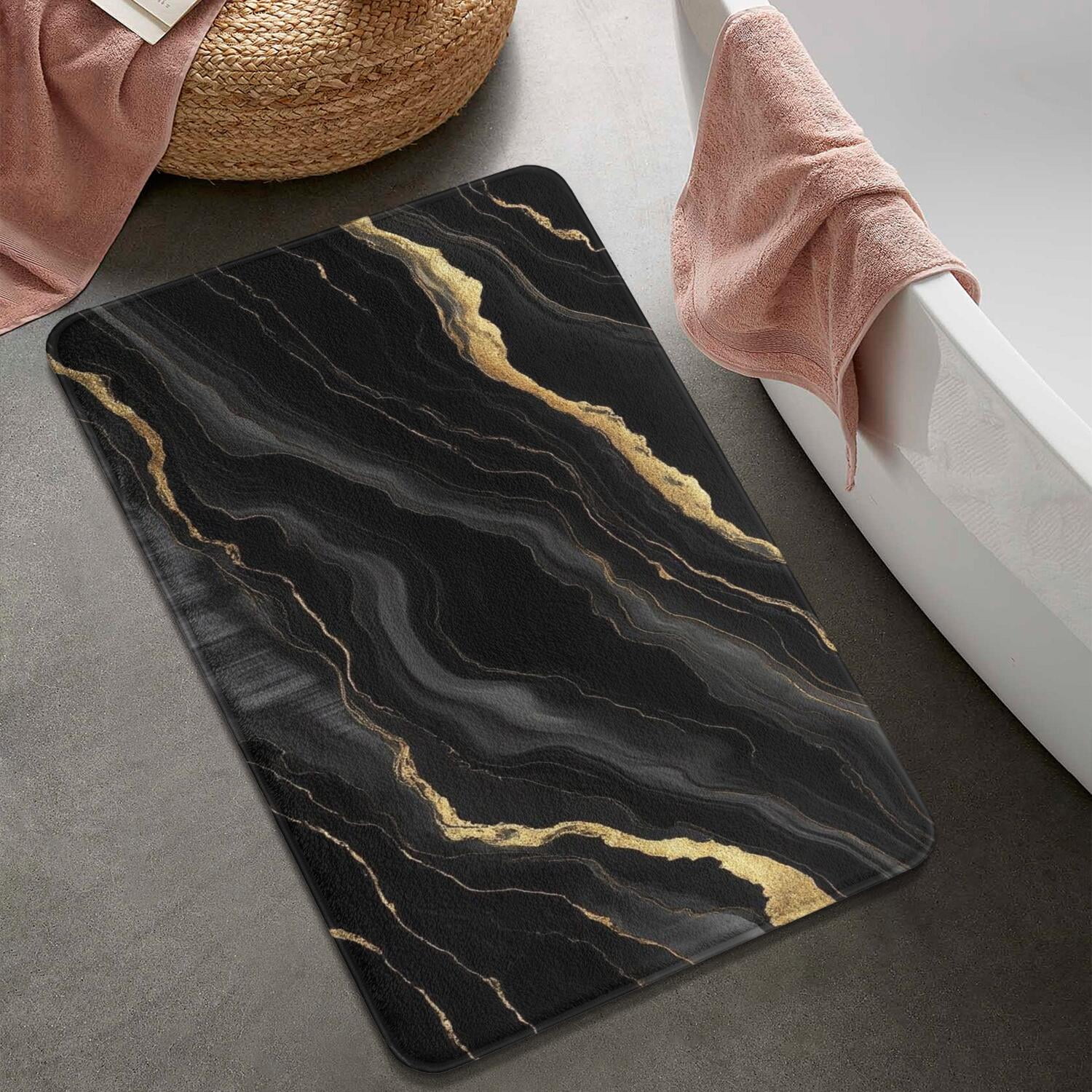 Black Gold Marble Pattern Bathroom Rugs Mat,Non Slip Microfiber Bathroom Rug,Rubber Backing,Soft Bathroom Mats for Bathroom Floor,Tub and Shower,20x32in(50x80cm)