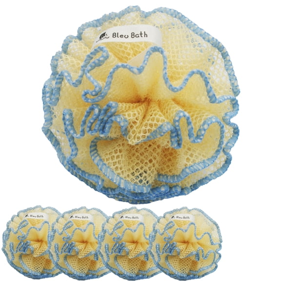 Bleu Bath (paquete de 4) esponja exfoliante para el cuerpo, limpieza profunda, esponja de malla de lufa de baño resistente en bruto con ricas burbujas para hombres y mujeres