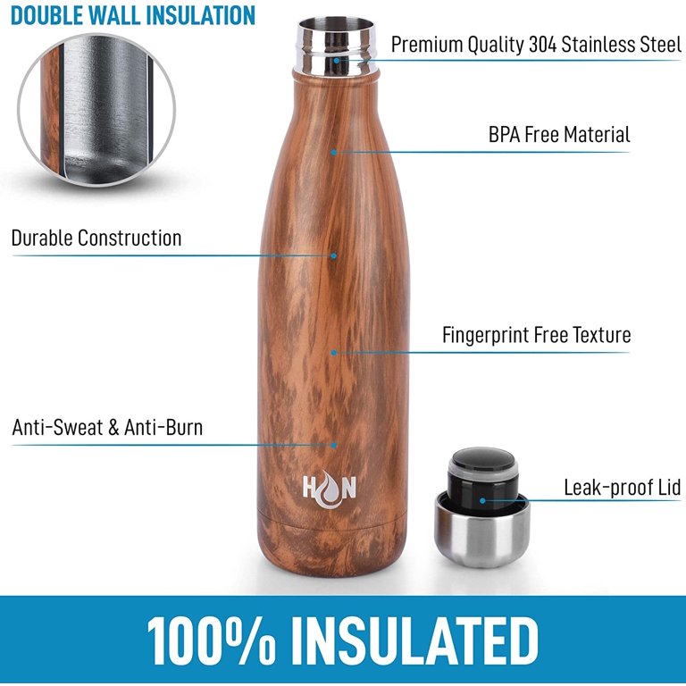 Hydration Nation Stainless Steel Water Bottle Double Wall Insulated - Midnight Black 25oz