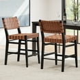 thumbnail image 2 of GDF Studio Luxurious Browen Leather Counter Stools with Unique Woven Backrest and Rubber Legs, Set of 2, 2 of 10