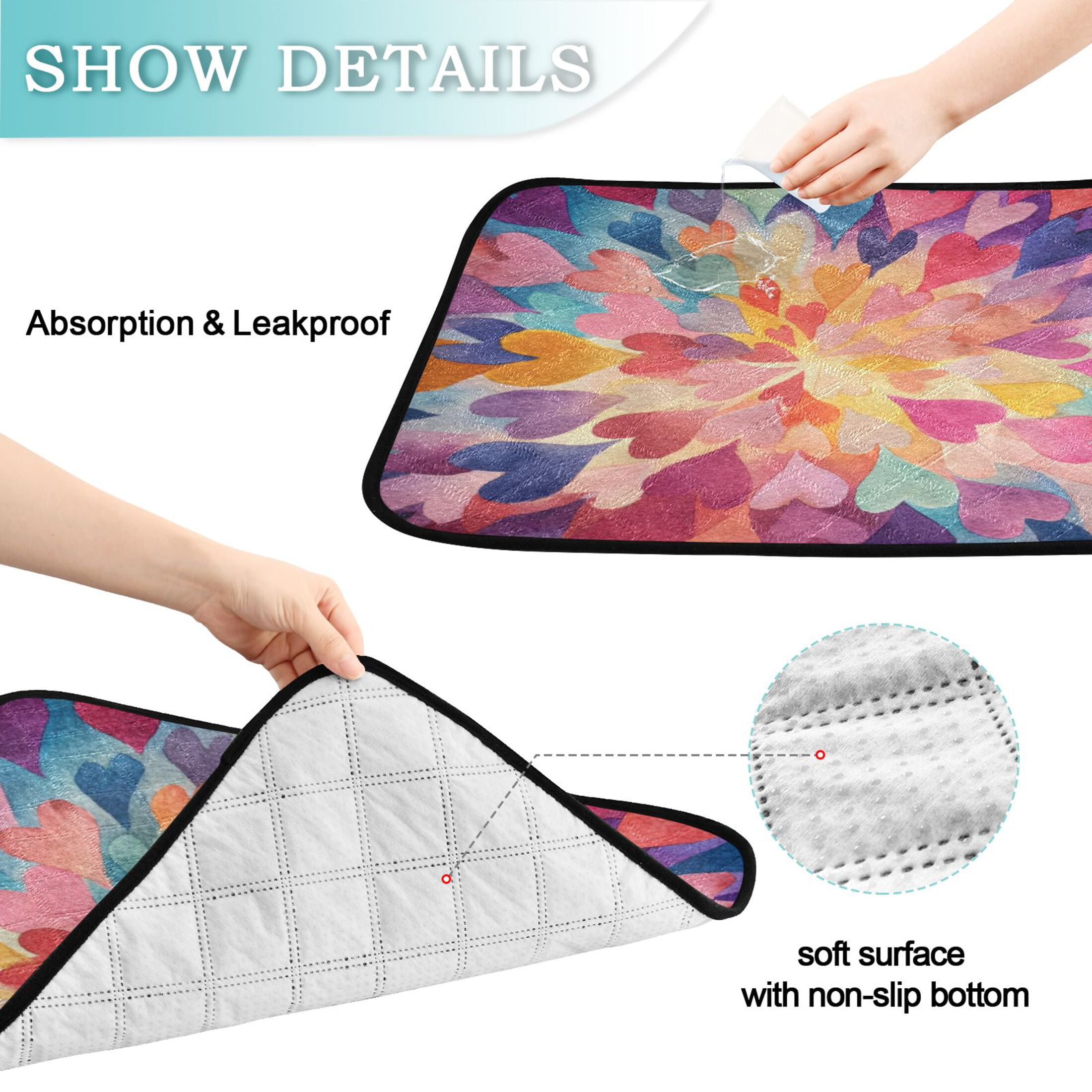 IAUYY Washable Pee Pads for Dogs Smallx3 Absorbent and Leak-Proof Non-Slip Reusable Puppy Pee Pads for Dogs Applicable to Playpen Potty Crate Numerous Heart Shaped Patterns