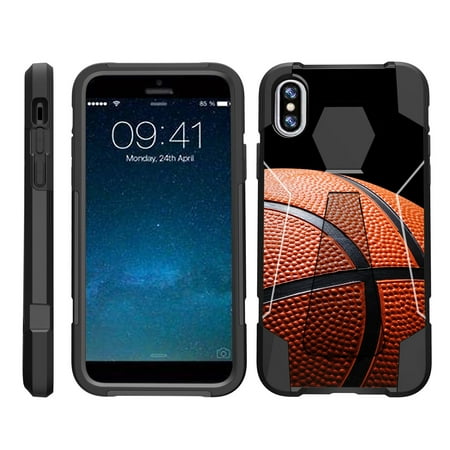 TurtleArmor ® | For Apple iPhone X | Apple iPhone 10 [Dynamic Shell] Dual Layer Hybrid Silicone Hard Shell Kickstand Case - Basketball (Top Ten Best Basketball Players)