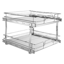 Pull Out Cabinet Organizer 17"W, 2-Tier Slide Out Pantry Shelves, Heavy Duty Steel Roll Out Drawers for Kitchen, Bathroom, Under Sink - Chrome Finish