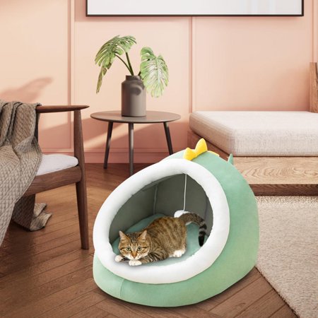 Cat Bed for Indoor Cats Slip Bottom with Removable Washable Cushioned Pillow Semi Closed Comfortable Cute Warm Cave Kennel Pet Tent