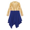 thumbnail image 4 of Alvivi Kids Girls Shiny Metallic Praise Asymmetrical Tunic Dress Lyrical Contemporary Dance Costume Royal Blue 6, 4 of 5