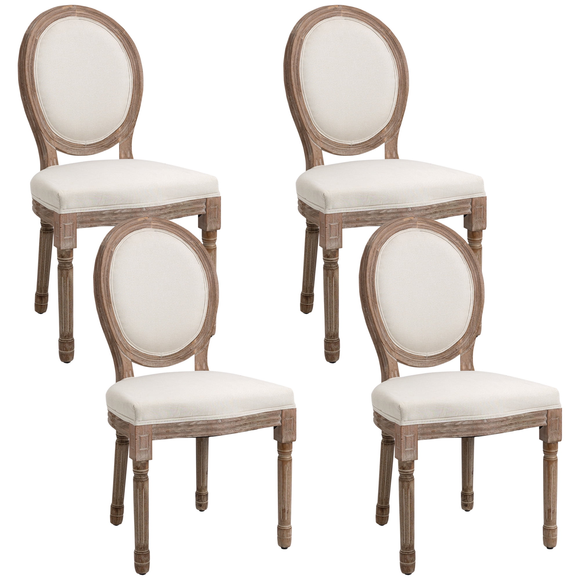 Vintage Armless Dining Chairs Set of 4, Cream White