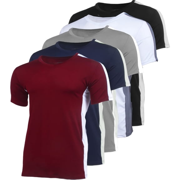 BROOKLYN VERTICAL Men’s 5-Pack Quick Dry-Fit Moisture Wicking Active Athletic Performance Crewneck T-Shirt