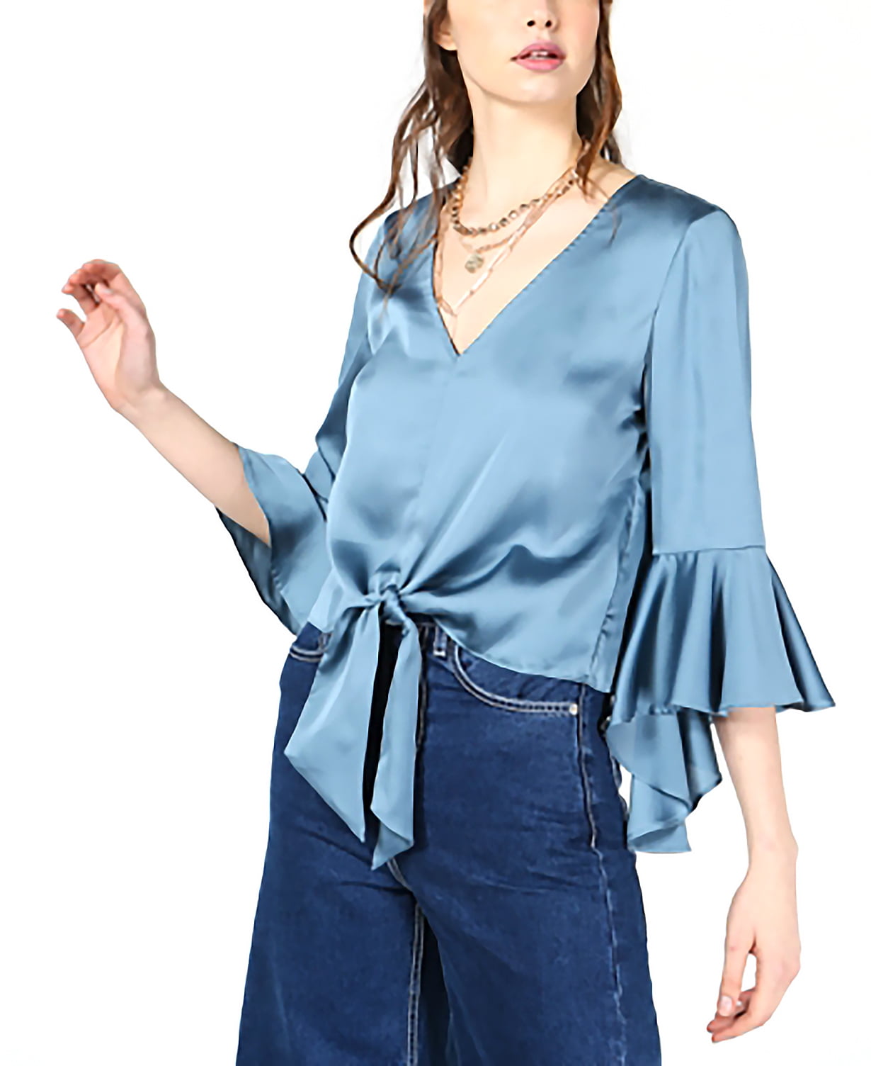 Photo 1 of Bar III Tie-Front Crop Top Blue Size XS