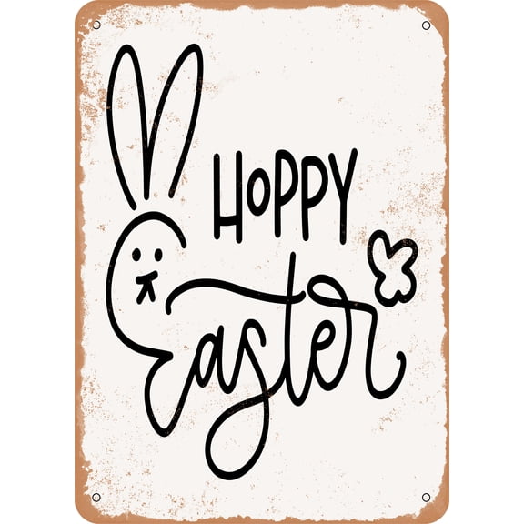 7 x 10 METAL SIGN - Hoppy Easter - 2 - Vintage Rusty Look