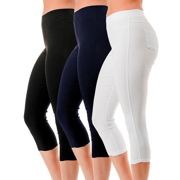 3 Pack Women's High Waisted Capri Jegging Stretch Jean Style Capris Size S -3XL Inseam 19"