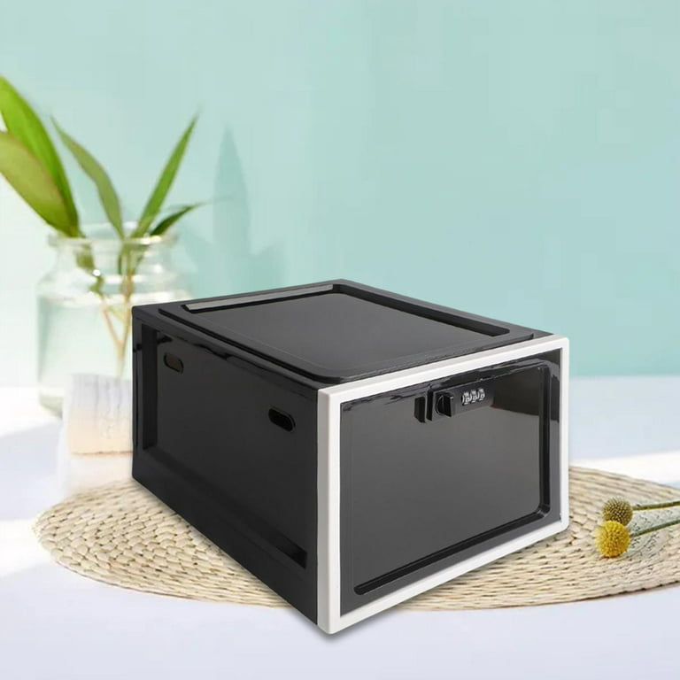 Lockable Box, storage Case Stackable Multipurpose, Compact , ,Childproof  Organizer Lock Box for Lunch phone Snack black and white