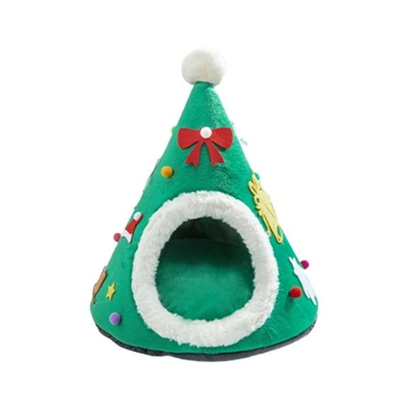 Christmas Tree Shape Cave Bed Tent for Indoor Small to Large Cats Machine Washable Ultra-Soft Cushion Anti-Slip