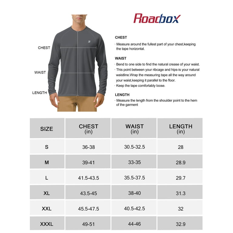 Roadbox UPF 50+ Men's Long Sleeve Fishing Shirts UV Sun Protection Tee Tops for Outdoors Running Workout, Size: Small, Gray