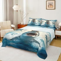 Feelyou Raccoon Riding Shark Twin Sheet Sets, Kawaii Sealife Animal Twin Fitted Sheet, Ocean Birds Flat Sheet, Ultra Soft Home Decor, 3-Piece