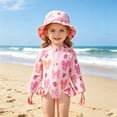 thumbnail image 2 of LRen Toddler Swimsuit Girl Rash Guard Bathing Suit One Piece Long Sleeve Zip Up Bathing Suit with Sun Protection Hat for 2-3 Years, 2 of 8