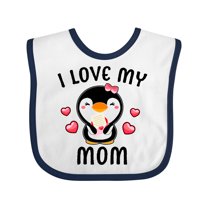 Inktastic I Love My Mom with Cute Penguin and Hearts Girls Baby Bib