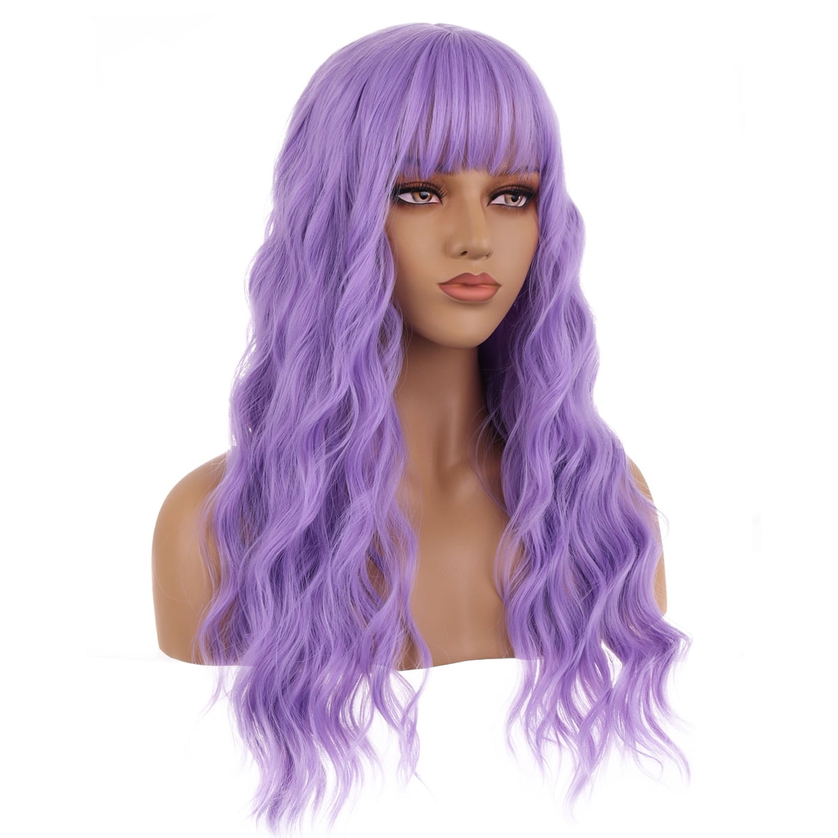 RightOn 23" Purple Wig Long Curly Purple Wig with Bangs Purple Wig for Women Girls Lavender Purple Wigs Synthetic Wig with Wig Cap