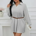 thumbnail image 4 of Hueook Fall Dresses for Women Solid Color Long Sleeved Plus Size Dress Gray 2X, 4 of 7