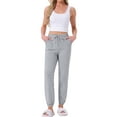 thumbnail image 2 of INSPIRE CHIC Women's Cotton Pajamas Pants Drawstring Elastic Waist Striped Lounge Yoga Bottoms with Pockets XS Grey Stripe, 2 of 5