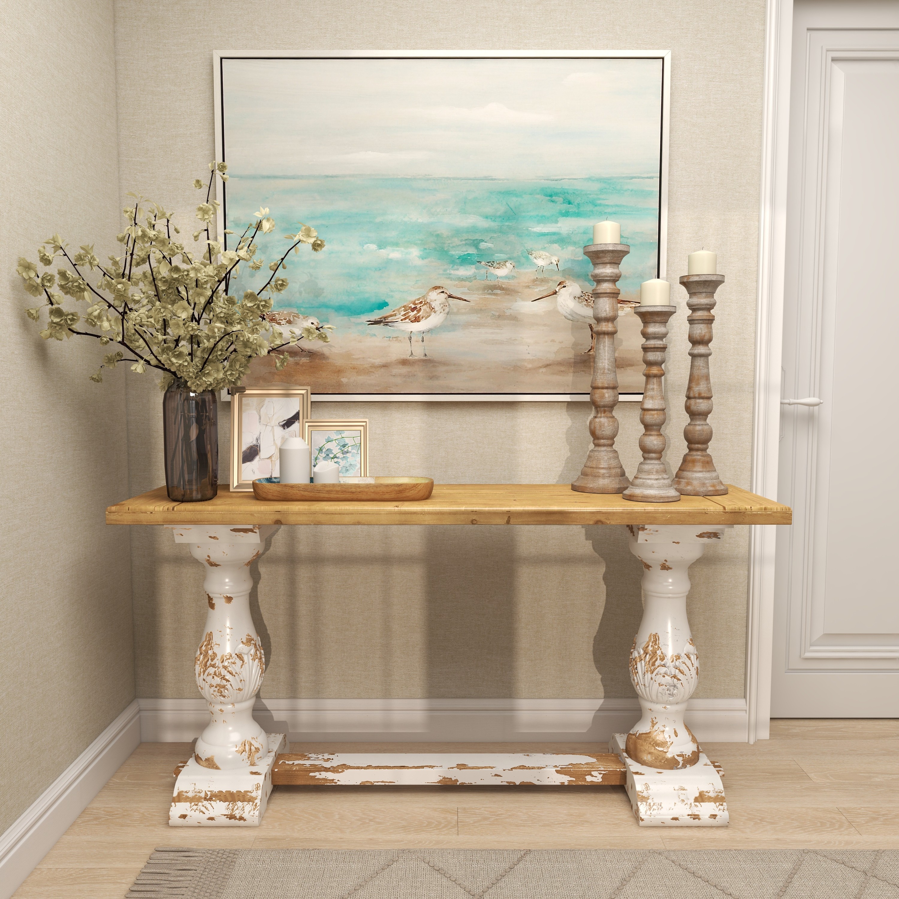 DecMode 16" x 6" Brown Mango Wood Handmade Ocean Inspired Tray with Colorful Enameled Interior, 1-Piece