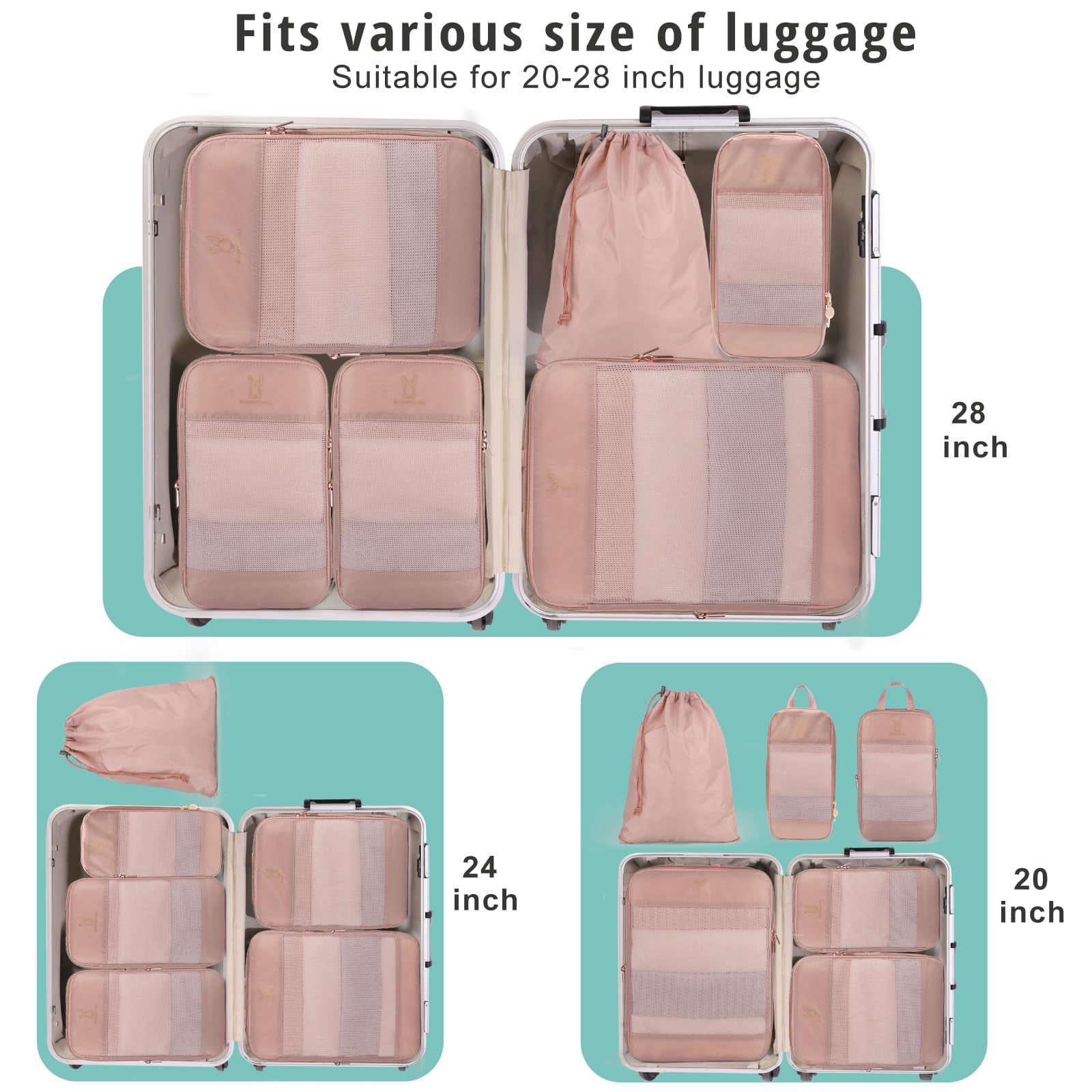 TRIPGEAR 6 Set Expandable Compression Packing Cubes, Lightweight Travel Organizer Bags