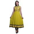 thumbnail image 1 of Bimba Robe Anarkali Aquarelle Jaune pour Femmes Kurti Imprimé Ethnique Indien Longue Kurta Robe de Soirée X-Small, 1 of 6